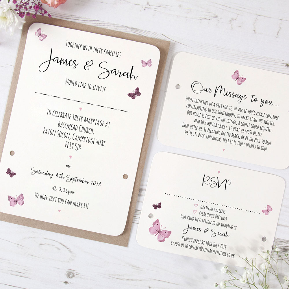 'Butterfly' Hole-punched Wedding Invitation Sample
