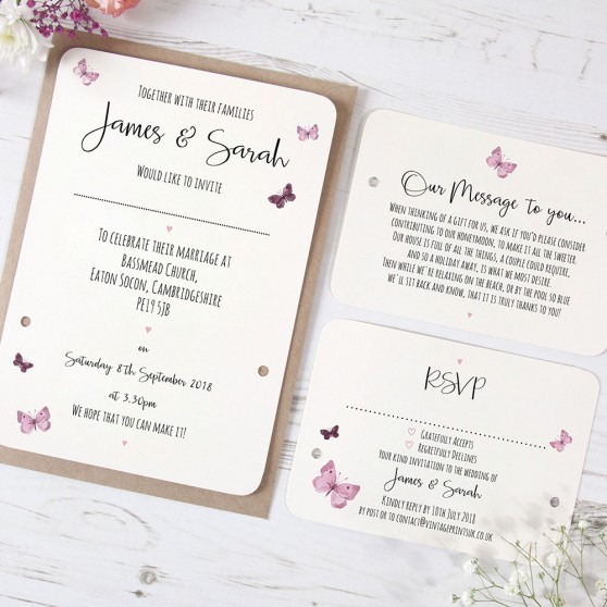 'Butterfly' Hole-punched Wedding Invitation