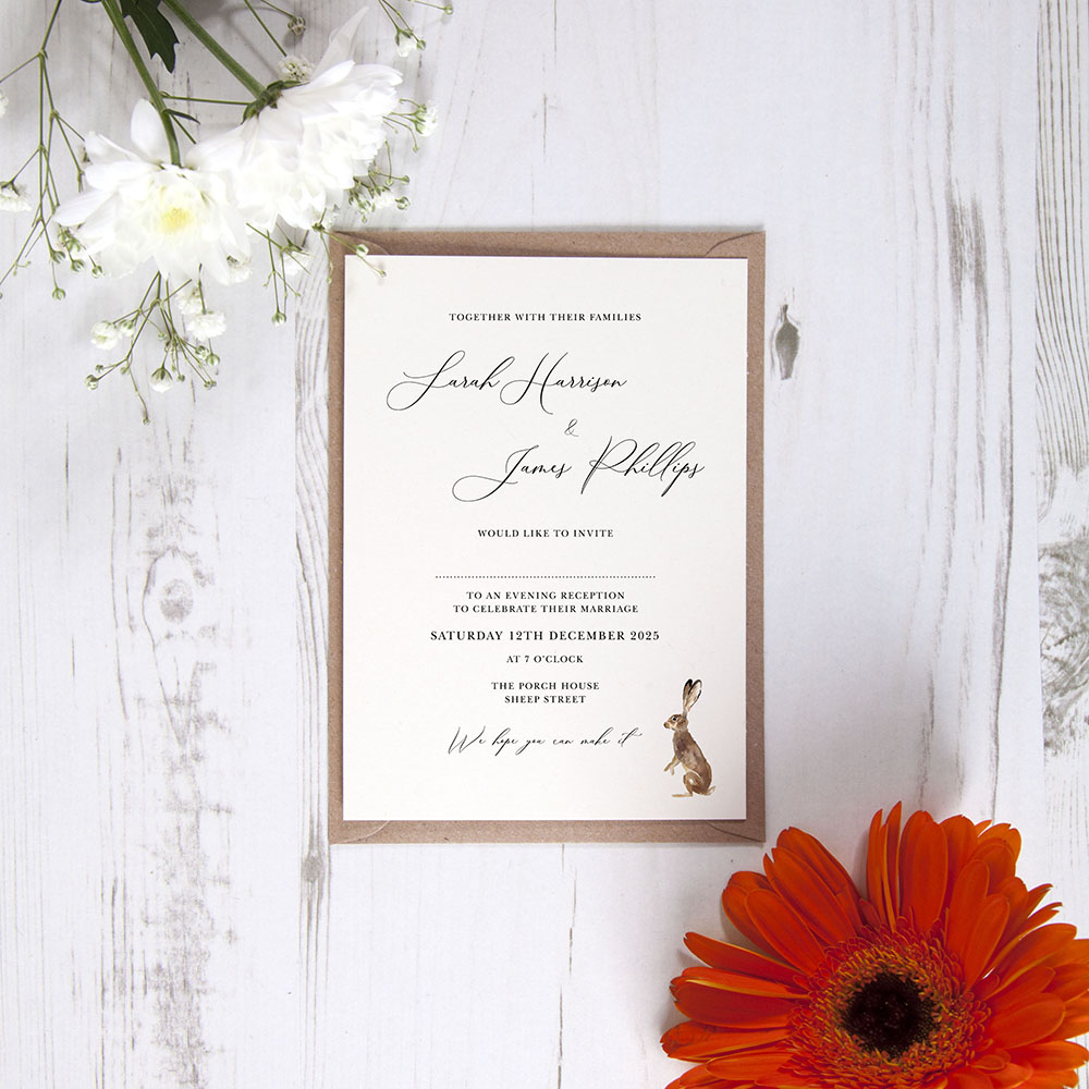 'Christmas Hare' Hole-punched Wedding Invitation