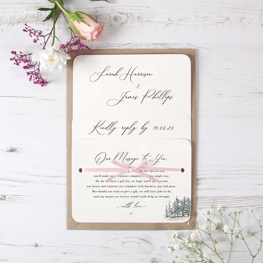 'Christmas Hare' Hole-punched Wedding Invitation