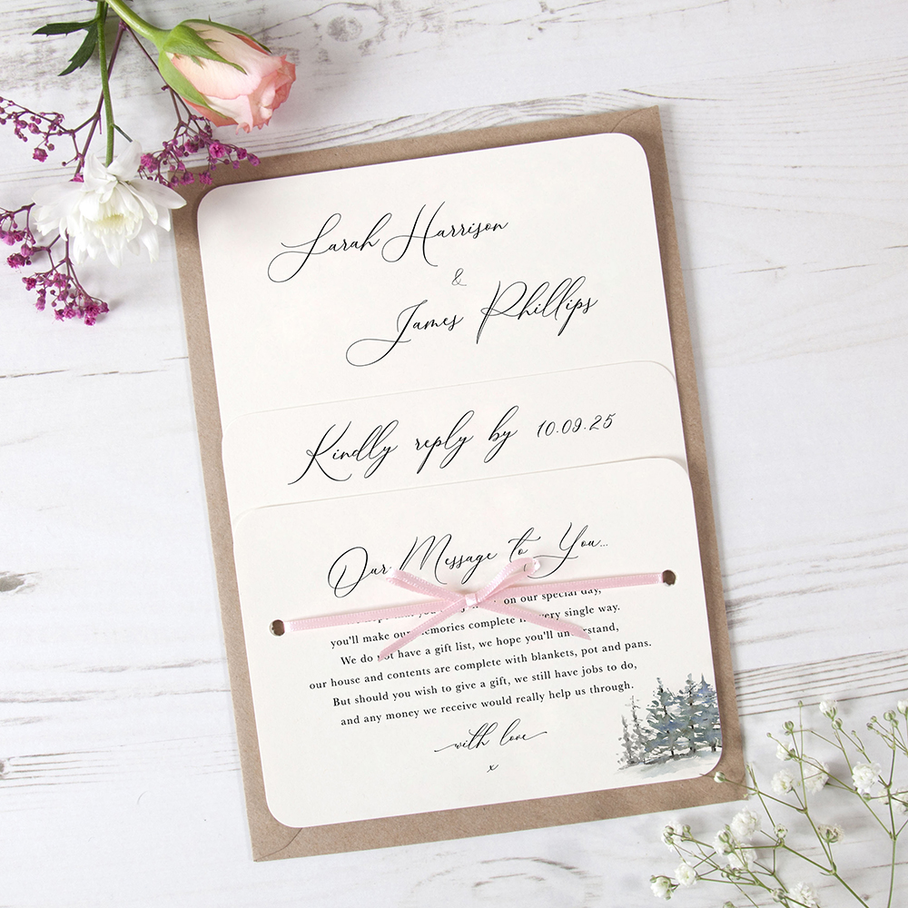 'Christmas Hare' Hole-punched Wedding Invitation