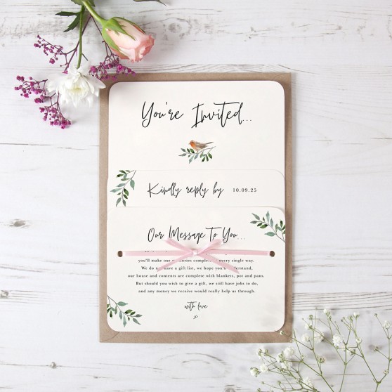 'Christmas Robin' Hole-punched Wedding Invitation Sample