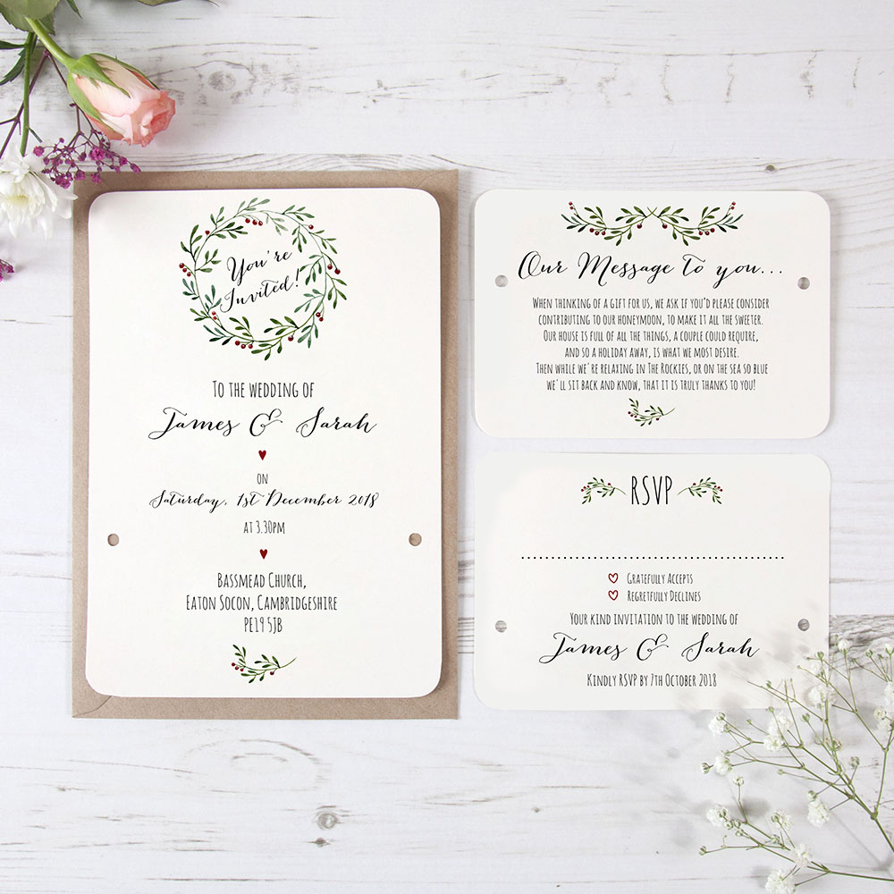 'Christmas' Hole-punched Wedding Invitation