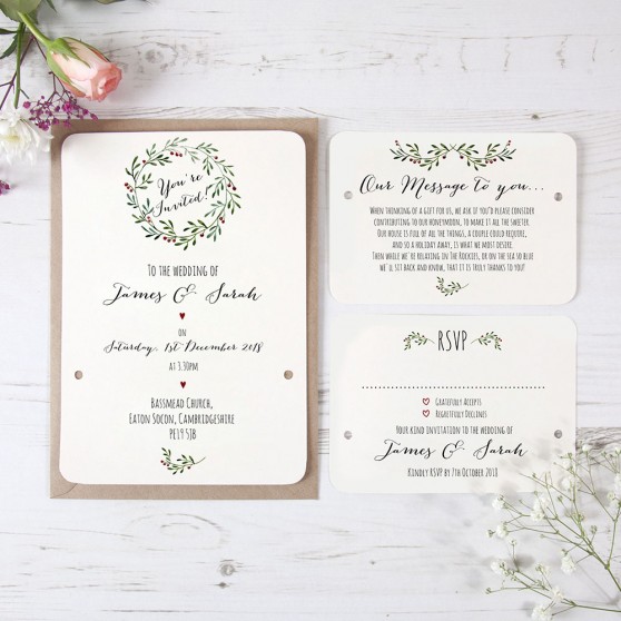 'Christmas' Hole-punched Wedding Invitation Sample