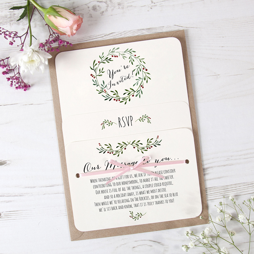 'Christmas' Hole-punched Wedding Invitation