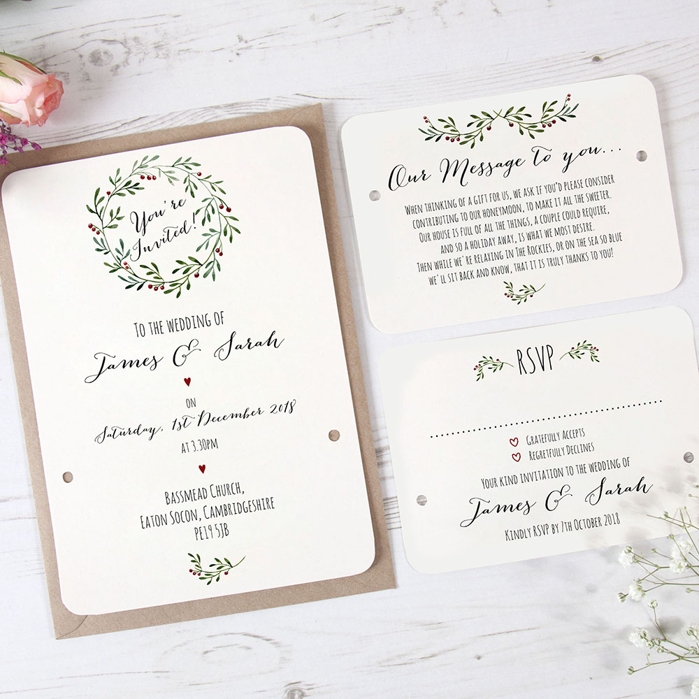 'Christmas' Hole-punched Wedding Invitation