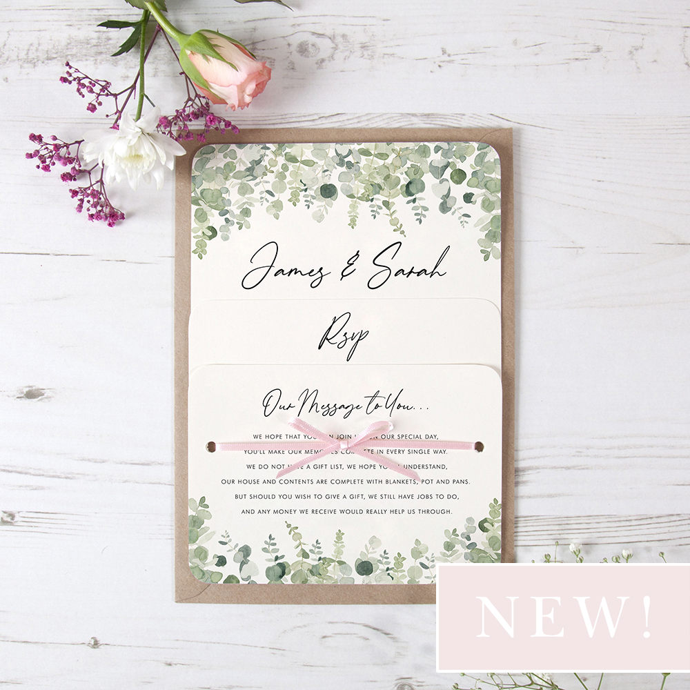 'Classic Eucalyptus' Hole-punched Wedding Invitation