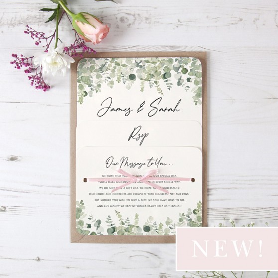 'Classic Eucalyptus' Hole-punched Wedding Invitation