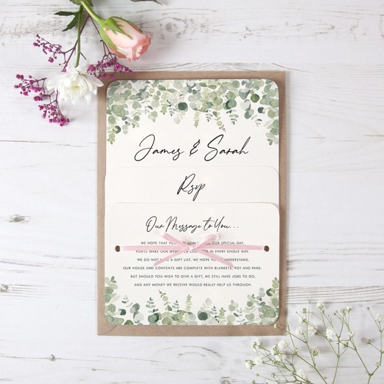 'Classic Eucalyptus' Hole-punched Wedding Invitation Sample