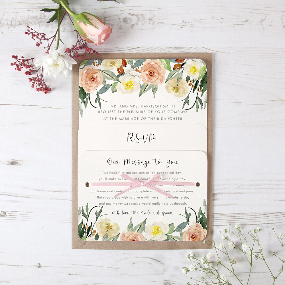 'Dahlia Rose' Hole-punched Wedding Invitation