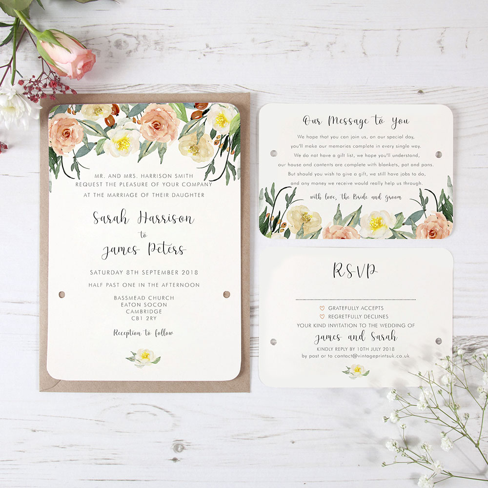 'Dahlia Rose' Hole-punched Wedding Invitation