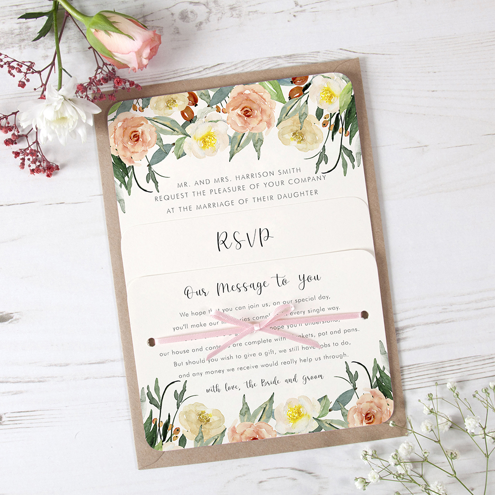 'Dahlia Rose' Hole-punched Wedding Invitation