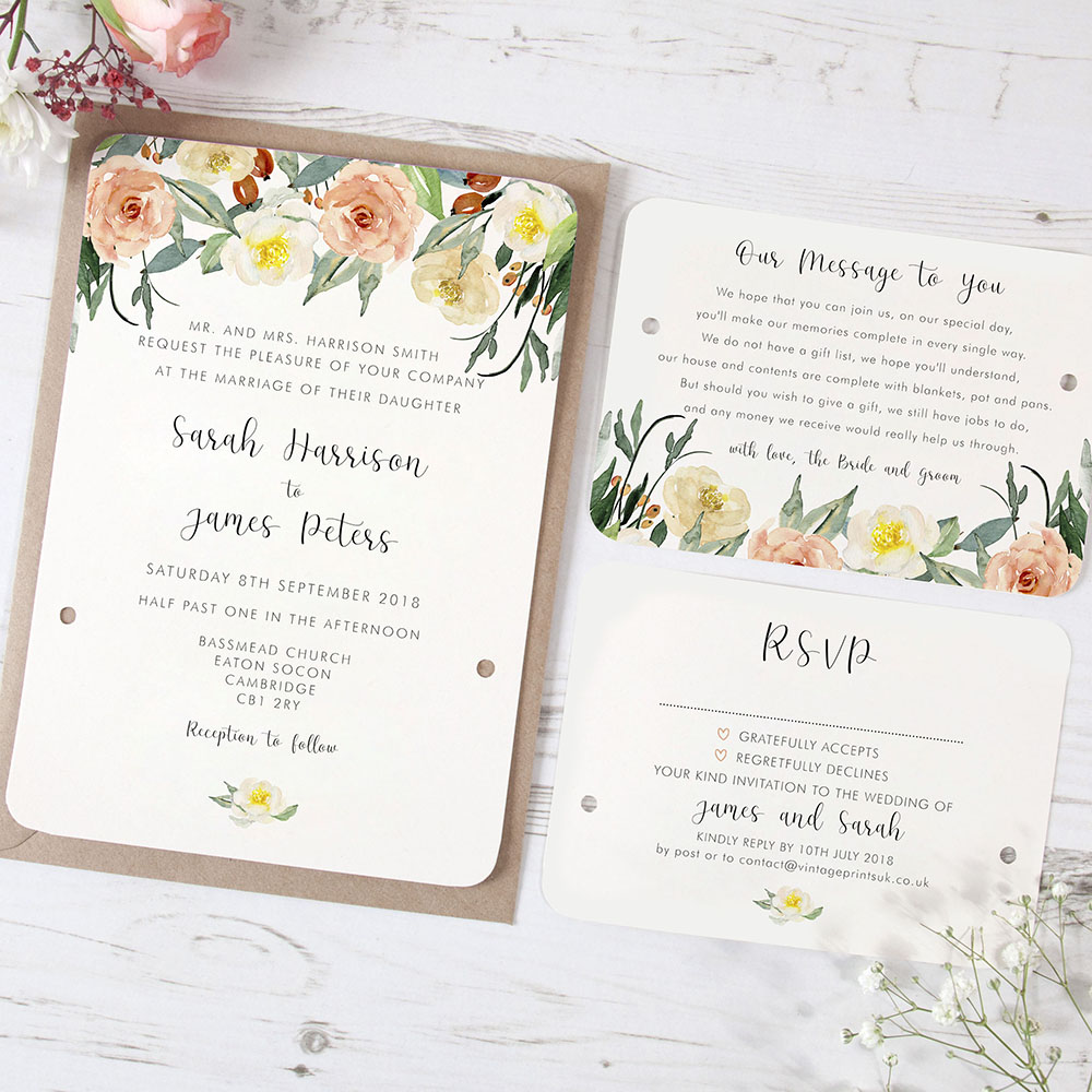 'Dahlia Rose' Hole-punched Wedding Invitation