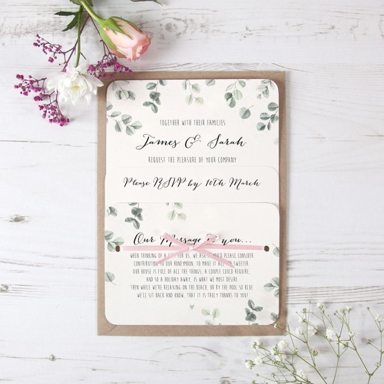 'Eucalyptus' Hole-punched Wedding Invitation Sample