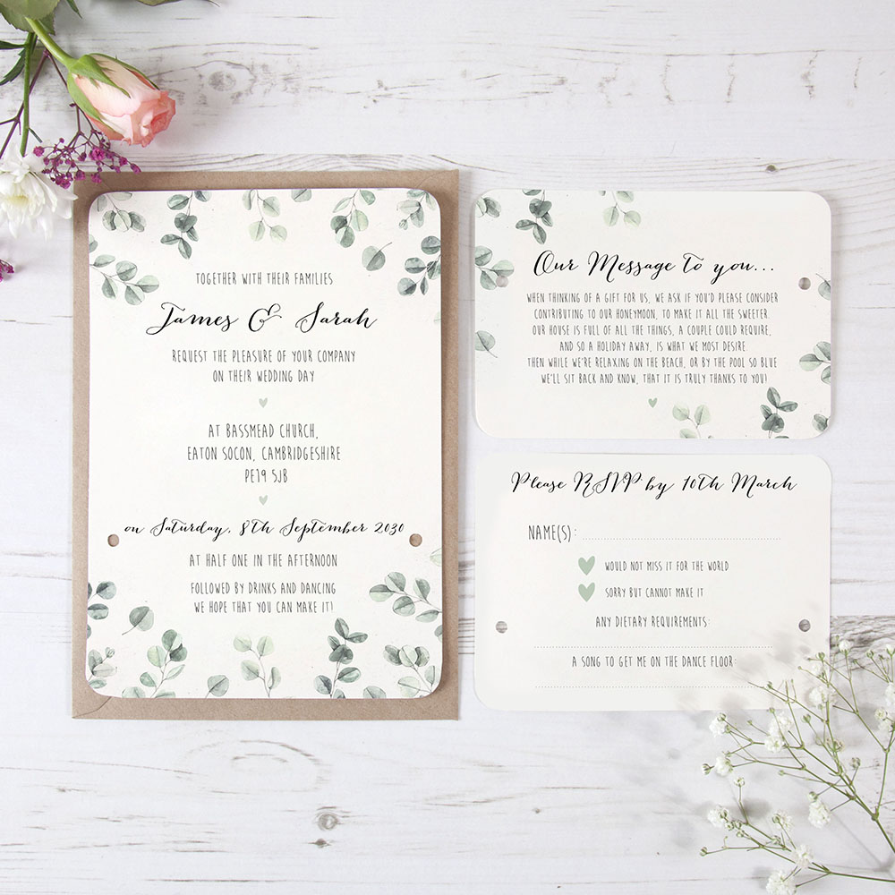 'Eucalyptus' Hole-punched Wedding Invitation