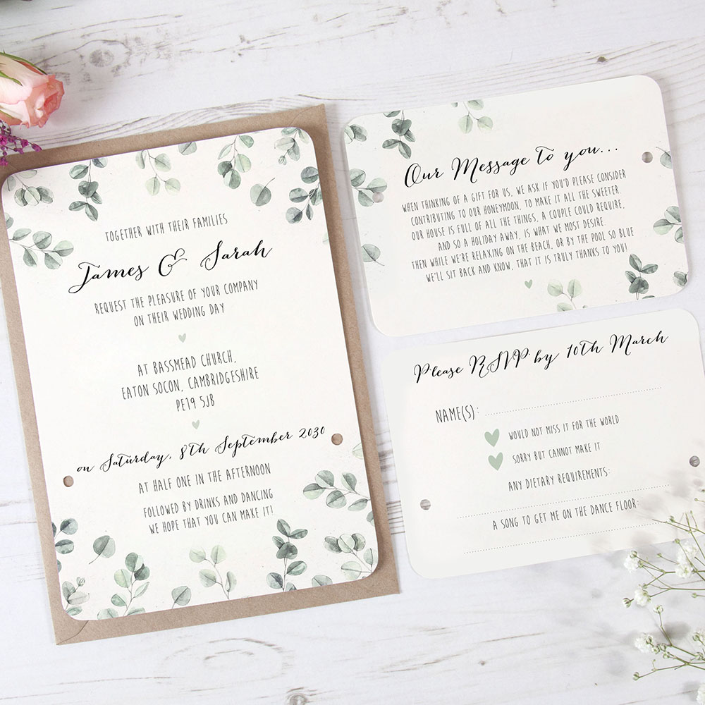 'Eucalyptus' Hole-punched Wedding Invitation
