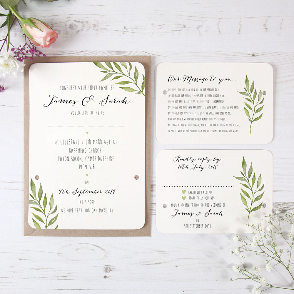'Green Leaf' Hole-punched Wedding Invitation