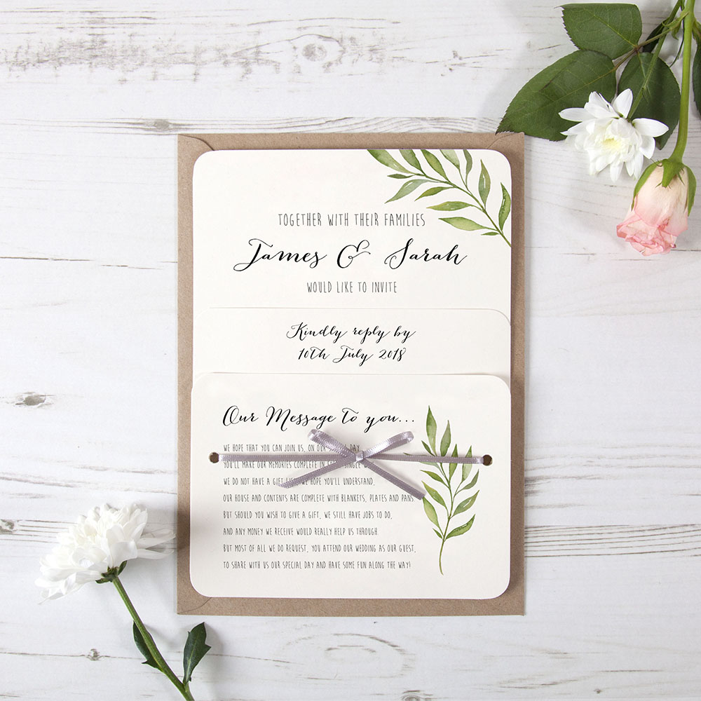 'Green Leaf' Hole-punched Wedding Invitation