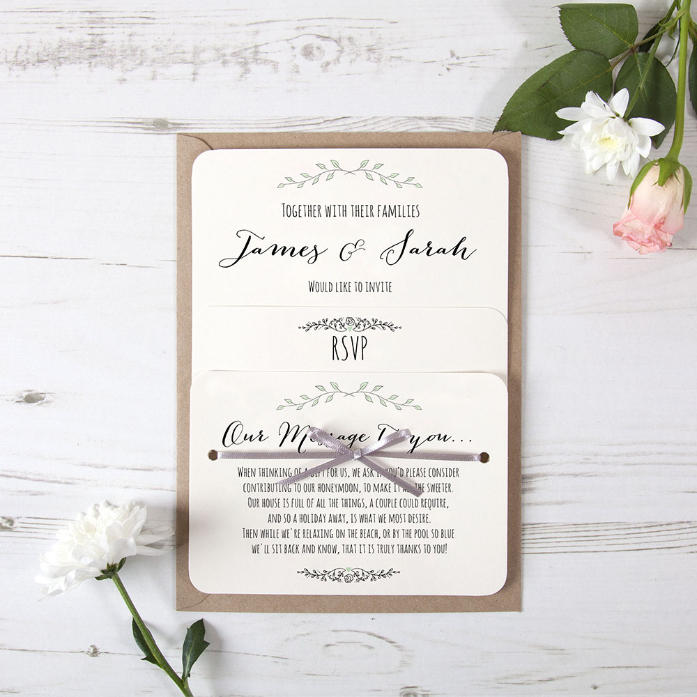 'Green Plant' Hole-punched Wedding Invitation
