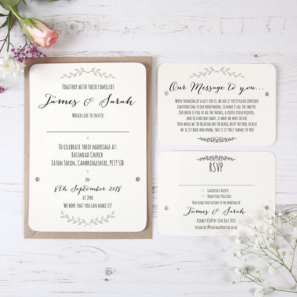 'Green Plant' Hole-punched Wedding Invitation