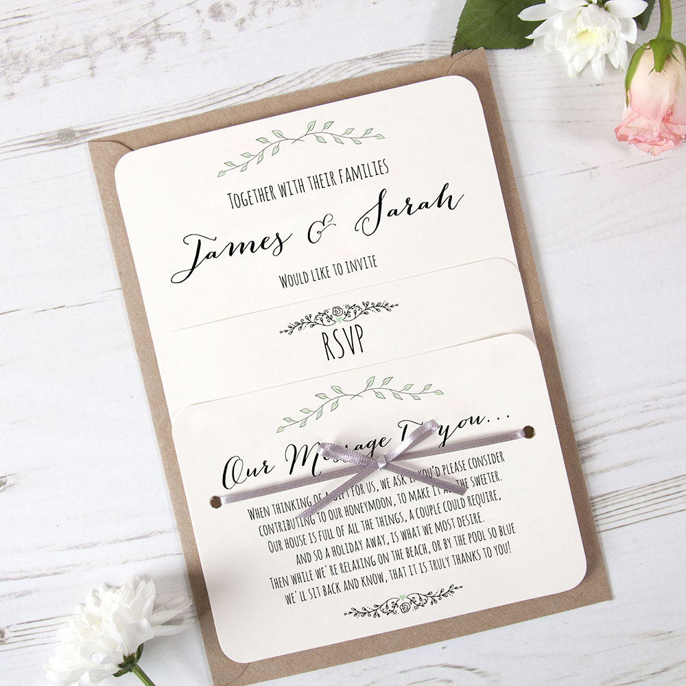 'Green Plant' Hole-punched Wedding Invitation