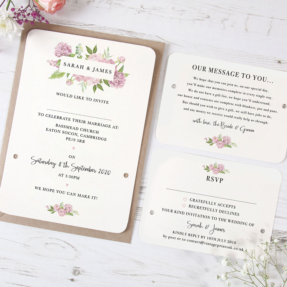 'Hydrangea' Hole-punched Wedding Invitation