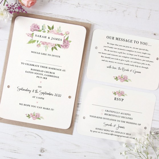 'Hydrangea' Hole-punched Wedding Invitation