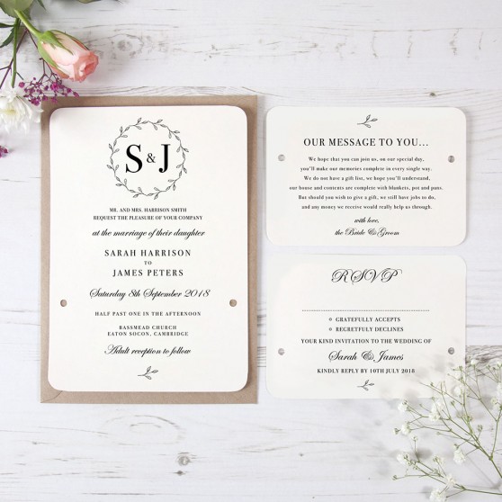 'Josephine' Hole-punched Wedding Invitation Sample