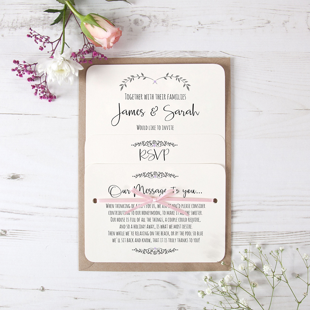 'Lavender Ivy Design' Hole-punched Wedding Invitation