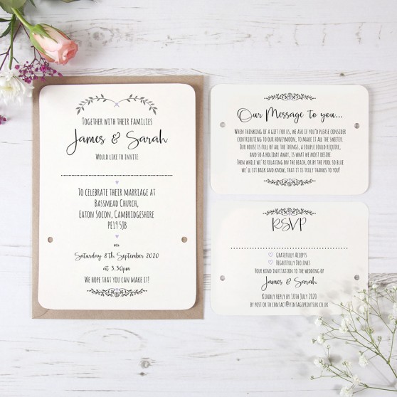 'Lavender Ivy Design' Hole-punched Wedding Invitation Sample