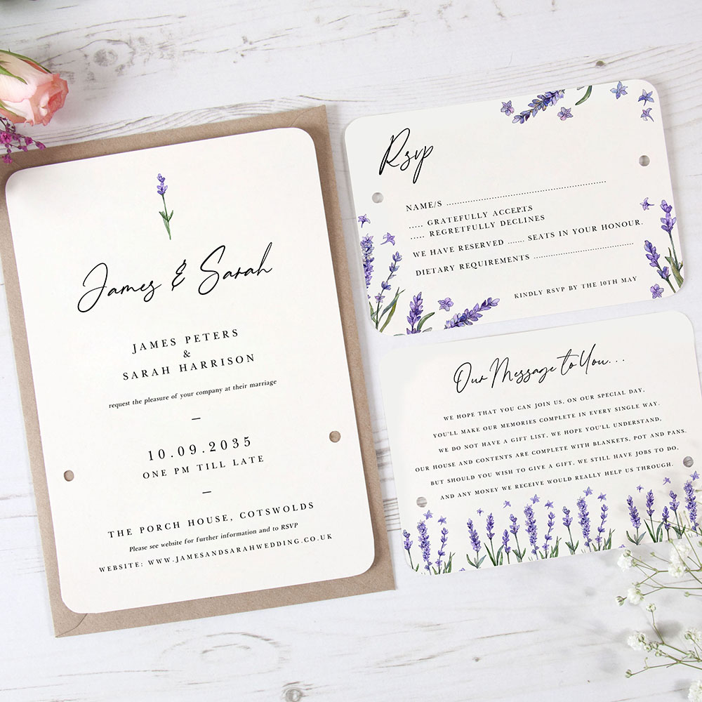 'Lavender' Hole-punched Wedding Invitation Sample