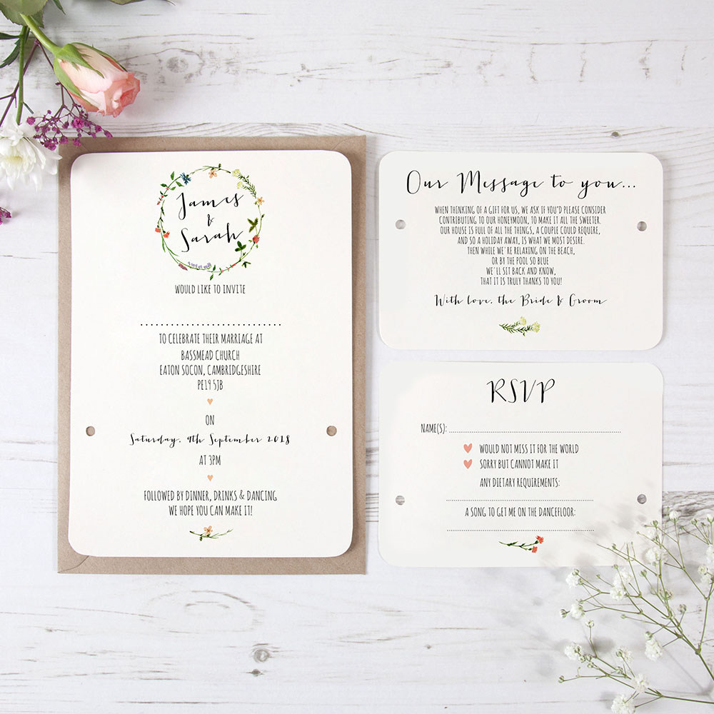 'Meadow Floral' Hole-punched Wedding Invitation
