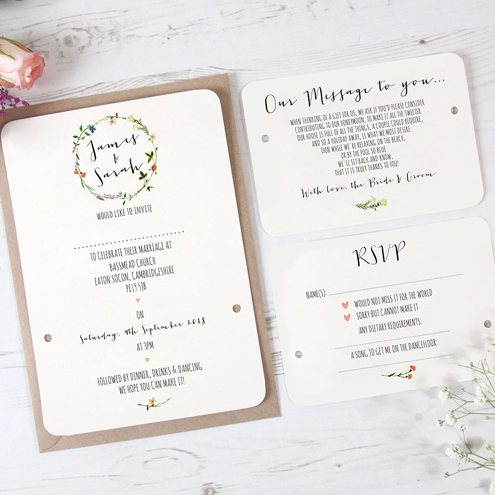 'Meadow Floral' Hole-punched Wedding Invitation