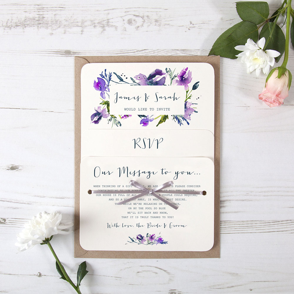 'Midnight Iris' Hole-punched Wedding Invitation Sample