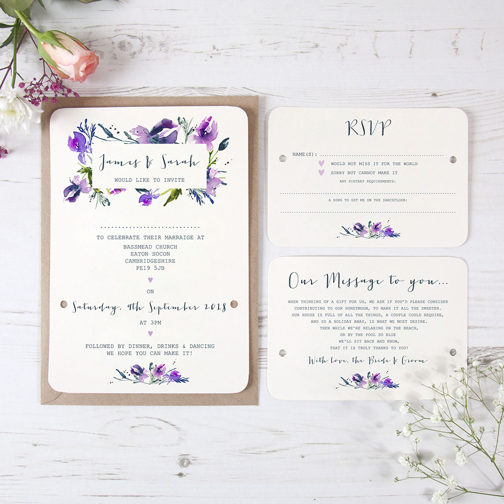 'Midnight Iris' Hole-punched Wedding Invitation Sample