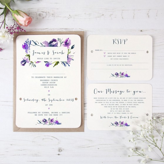 'Midnight Iris' Hole-punched Wedding Invitation Sample