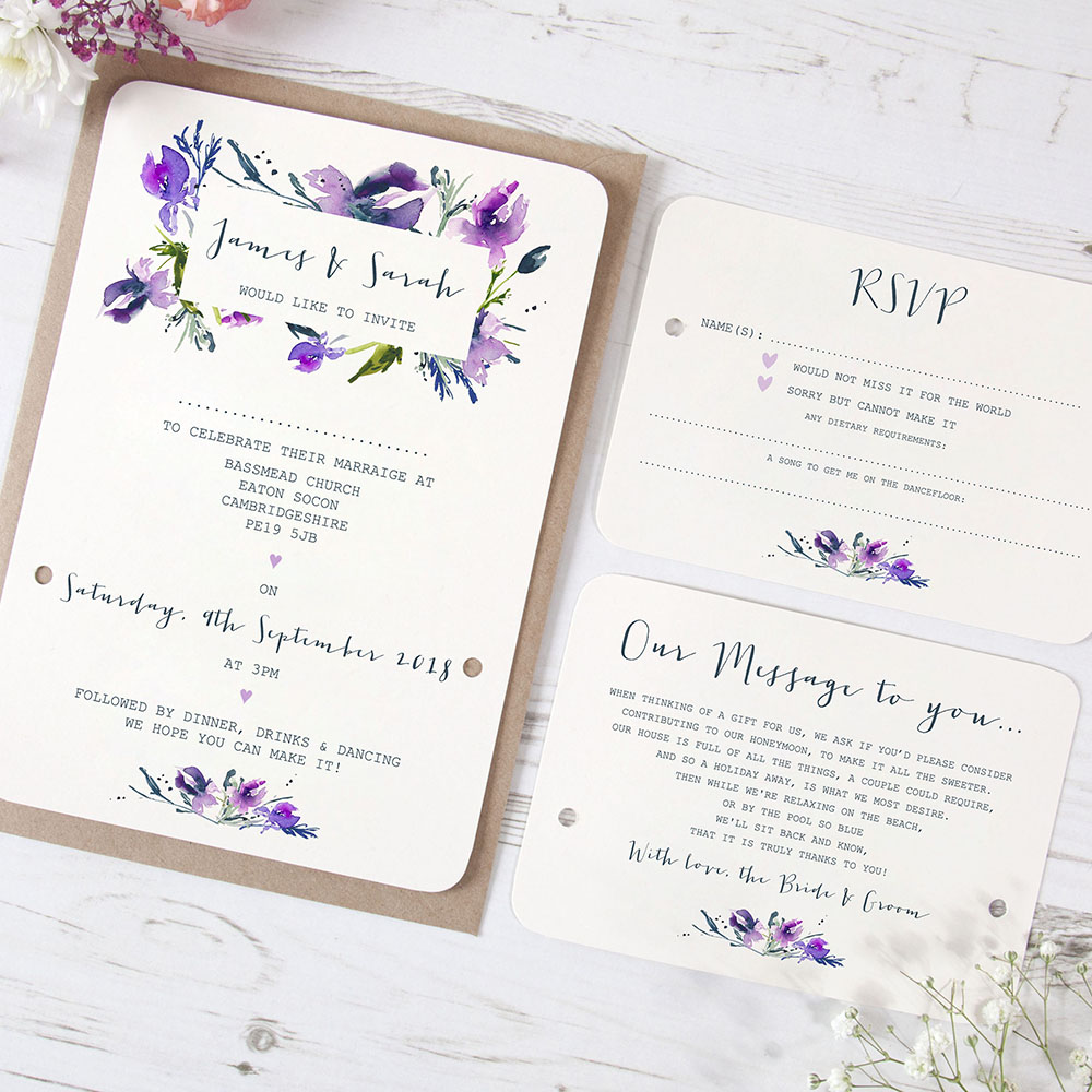 'Midnight Iris' Hole-punched Wedding Invitation Sample