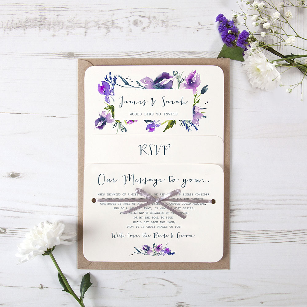 'Midnight Iris' Hole-punched Wedding Invitation Sample