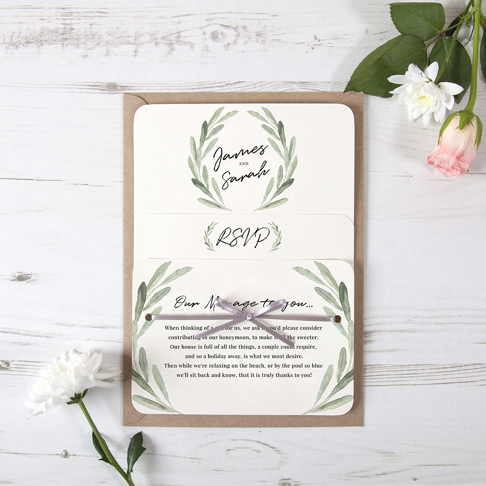 'Olive' Hole-punched Wedding Invitation Sample
