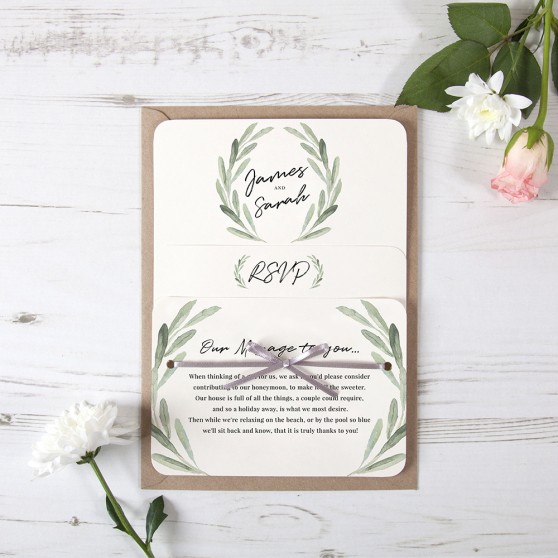 'Olive' Hole-punched Wedding Invitation Sample