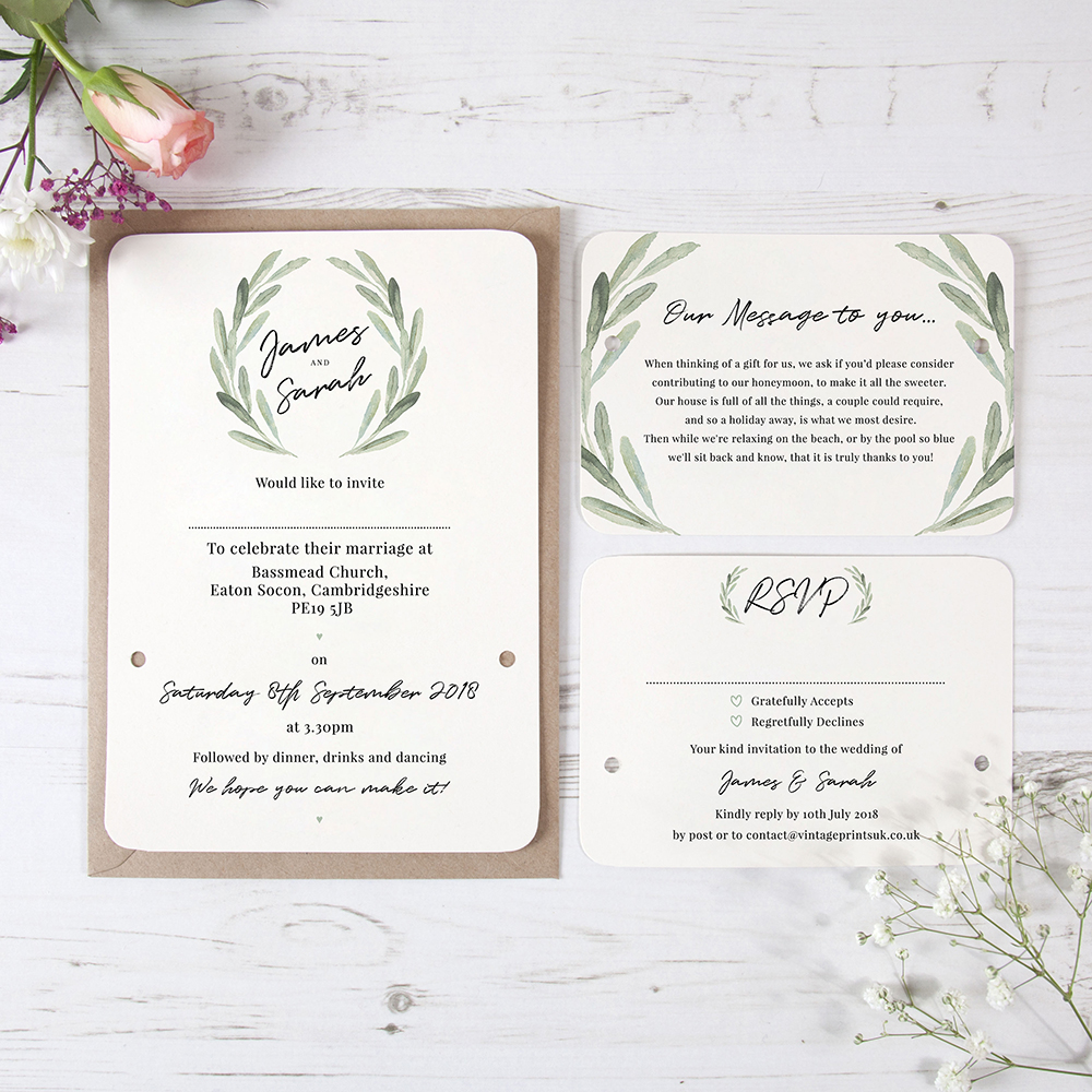 'Olive' Hole-punched Wedding Invitation Sample