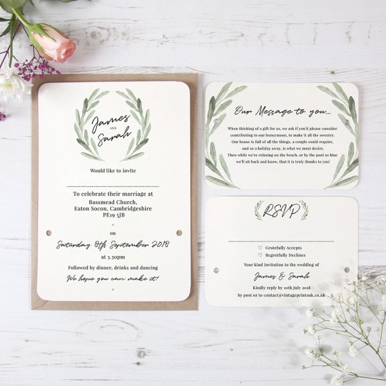 'Olive' Hole-punched Wedding Invitation Sample