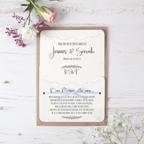 'Pale Blue Heart Bunting' Hole-punched Wedding Invitation Sample
