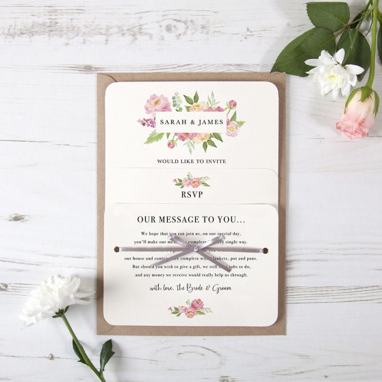 'Peony' Hole-punched Wedding Invitation Sample