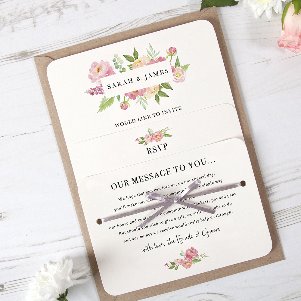 'Peony' Hole-punched Wedding Invitation Sample