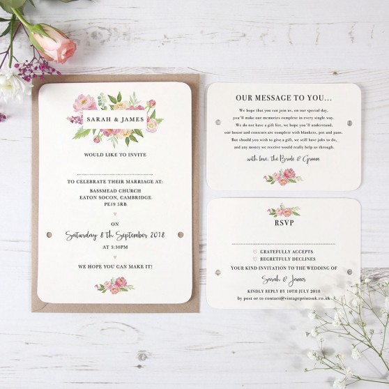 'Peony' Hole-punched Wedding Invitation Sample