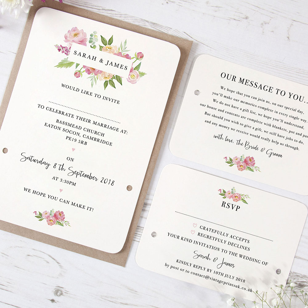 'Peony' Hole-punched Wedding Invitation Sample