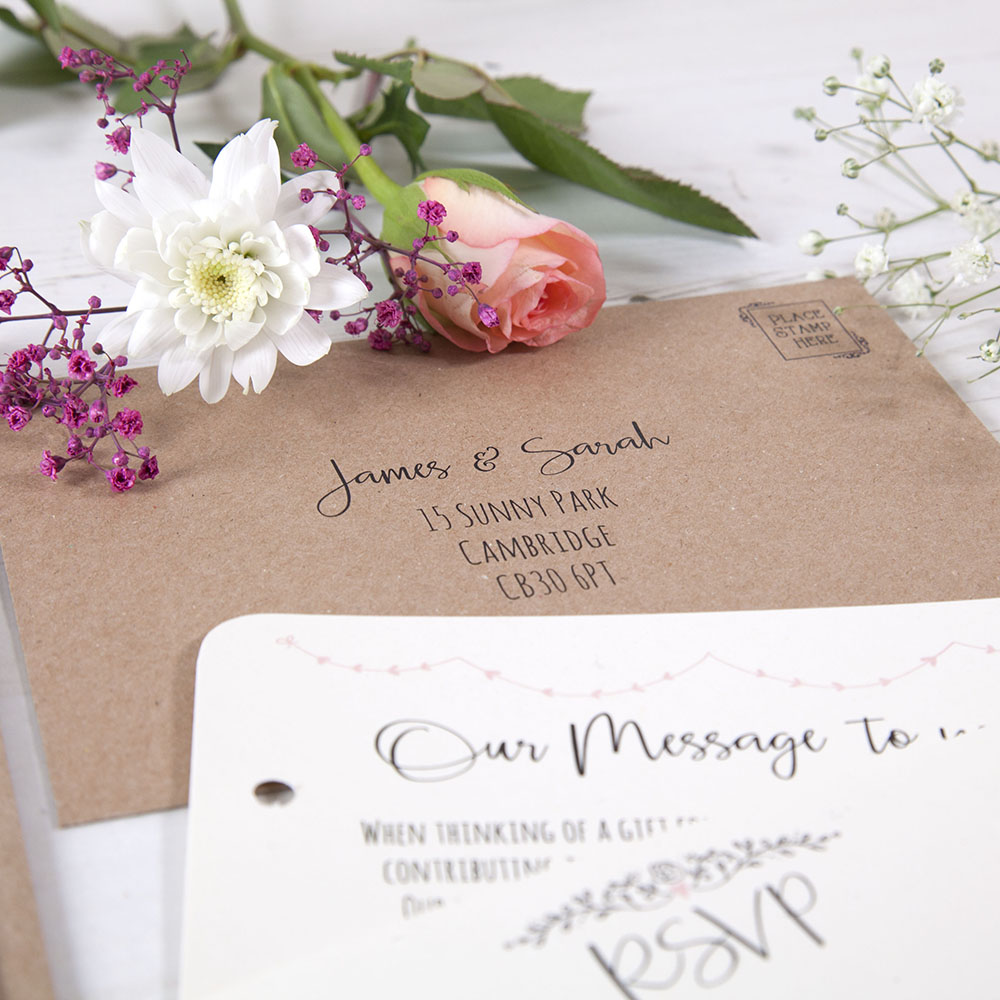 'Pink Heart Bunting' Hole-punched Wedding Invitation