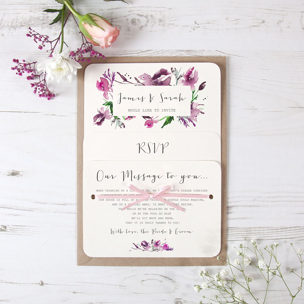 'Pink Iris' Hole-punched Wedding Invitation Sample