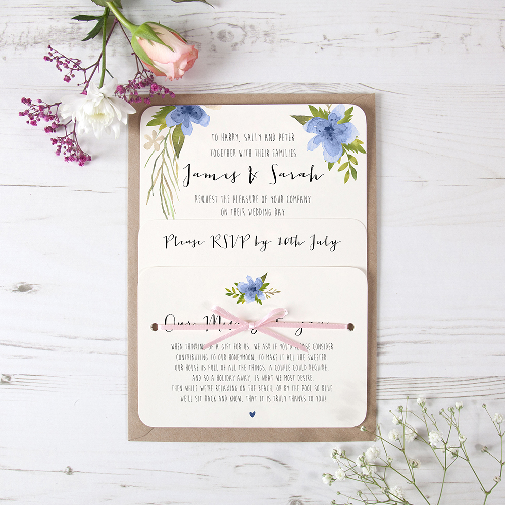 'Pretty in Blue' Hole-punched Wedding Invitation